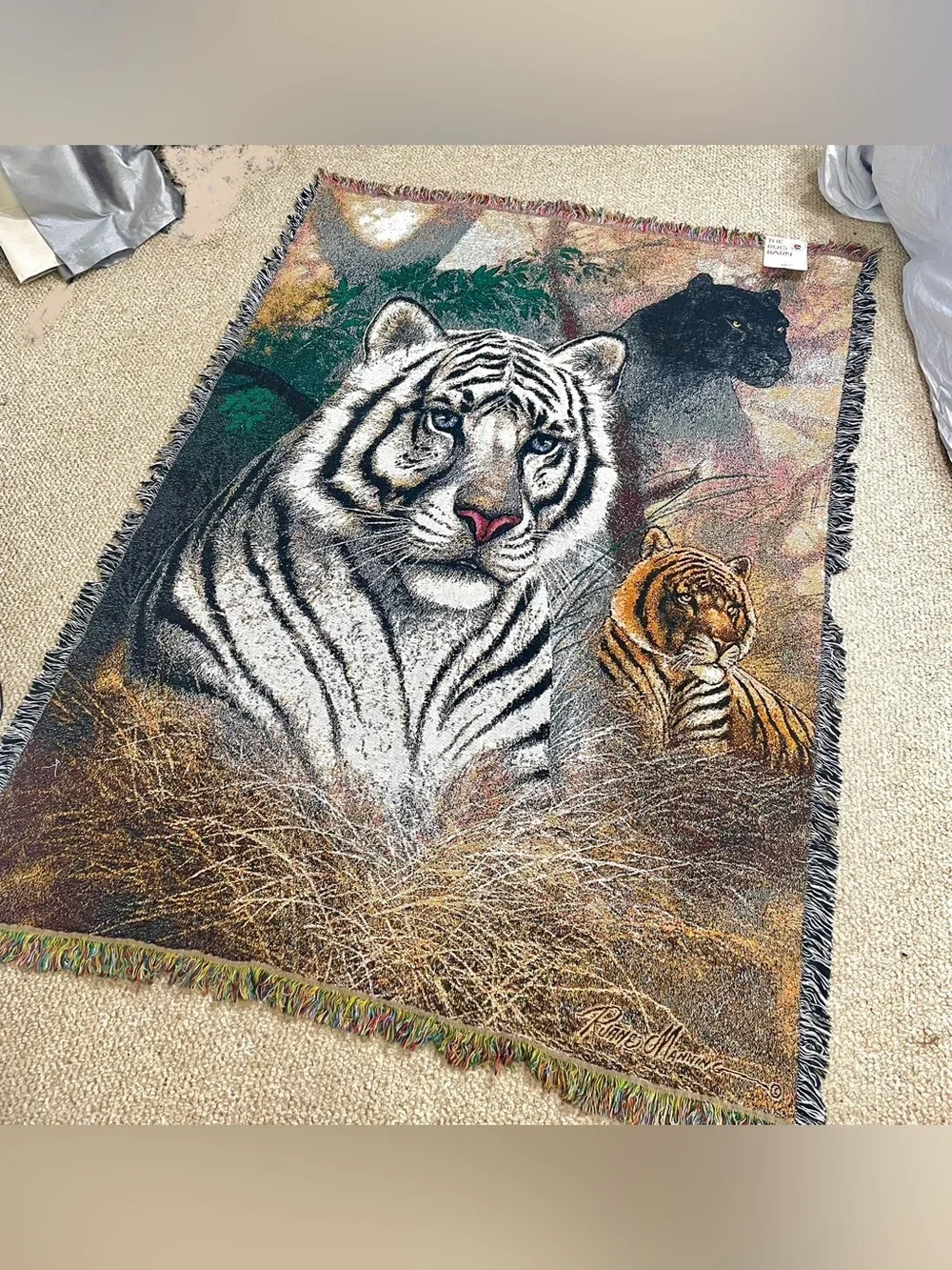 Blanket/ Rug Tigers Woven tapestry rug / Throw Blanket - Multi color
